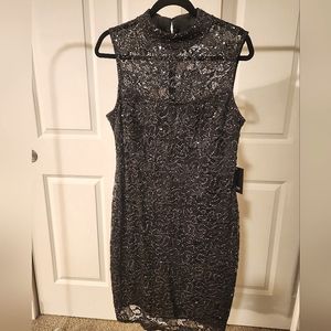 Marina sleeveless grey sequinned dress